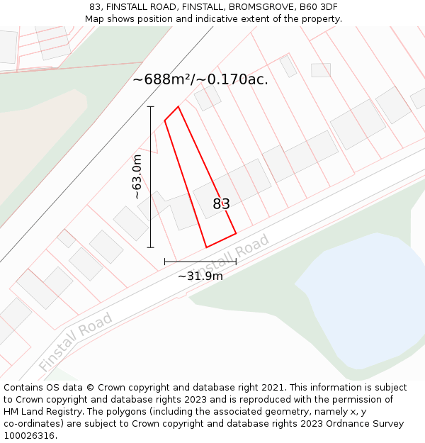 83, FINSTALL ROAD, FINSTALL, BROMSGROVE, B60 3DF: Plot and title map