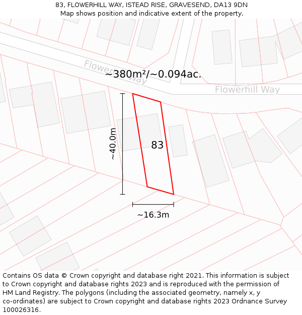 83, FLOWERHILL WAY, ISTEAD RISE, GRAVESEND, DA13 9DN: Plot and title map