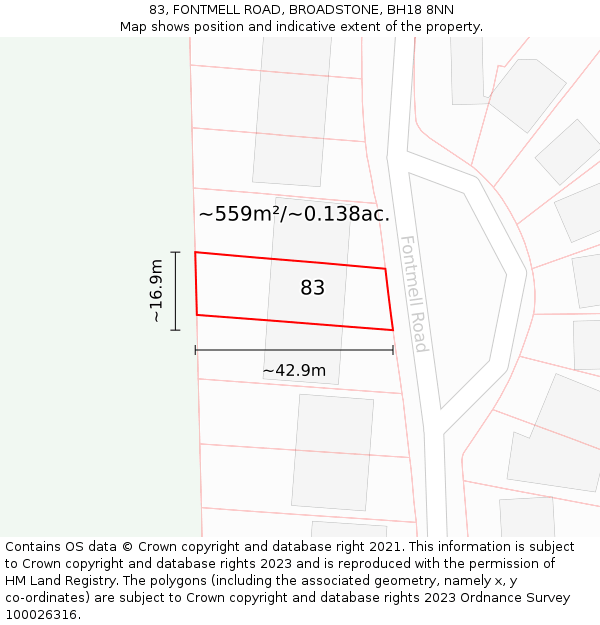 83, FONTMELL ROAD, BROADSTONE, BH18 8NN: Plot and title map