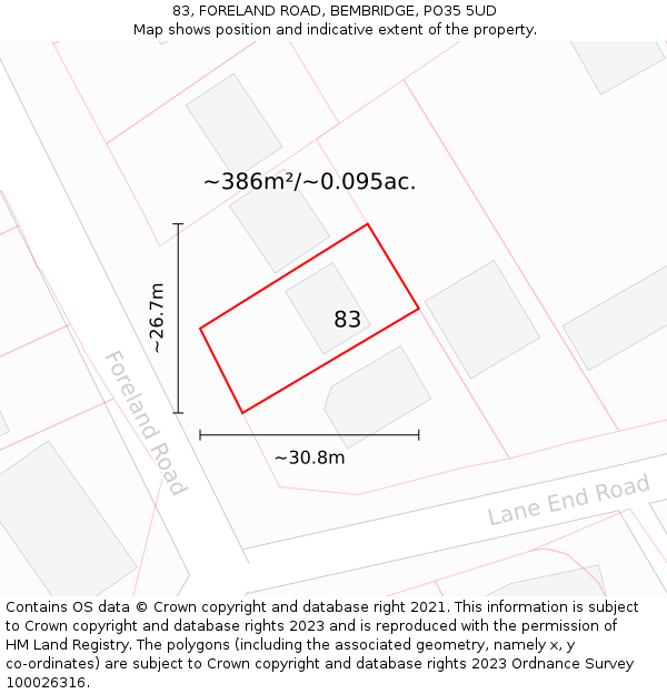 83, FORELAND ROAD, BEMBRIDGE, PO35 5UD: Plot and title map