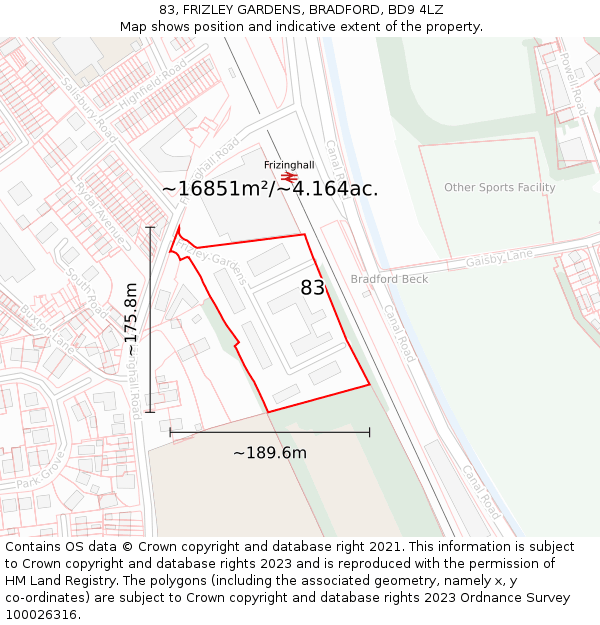 83, FRIZLEY GARDENS, BRADFORD, BD9 4LZ: Plot and title map