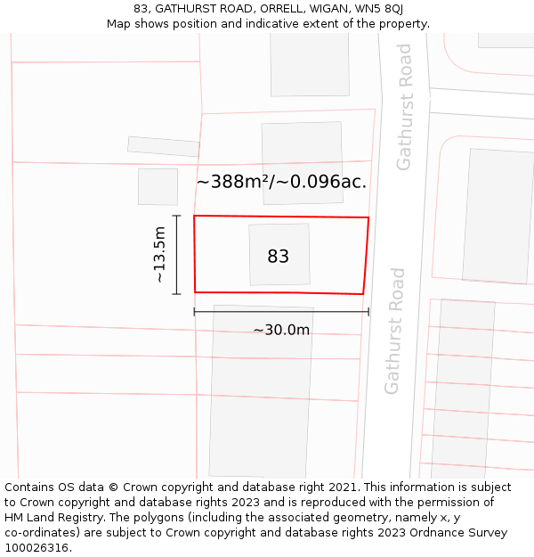 83, GATHURST ROAD, ORRELL, WIGAN, WN5 8QJ: Plot and title map