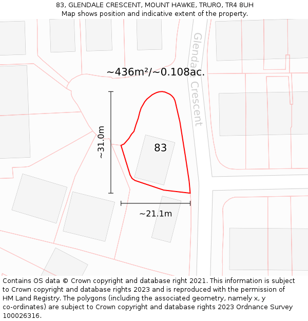83, GLENDALE CRESCENT, MOUNT HAWKE, TRURO, TR4 8UH: Plot and title map