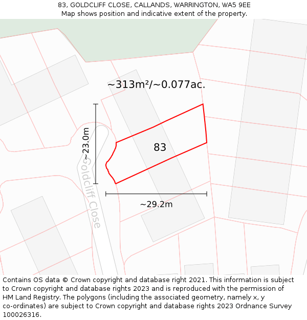 83, GOLDCLIFF CLOSE, CALLANDS, WARRINGTON, WA5 9EE: Plot and title map