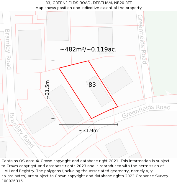 83, GREENFIELDS ROAD, DEREHAM, NR20 3TE: Plot and title map