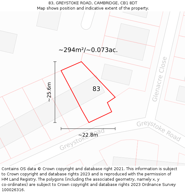 83, GREYSTOKE ROAD, CAMBRIDGE, CB1 8DT: Plot and title map