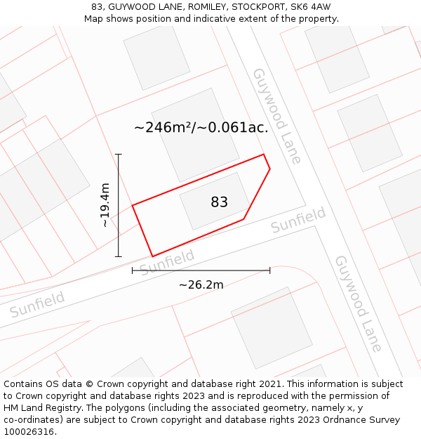 83, GUYWOOD LANE, ROMILEY, STOCKPORT, SK6 4AW: Plot and title map