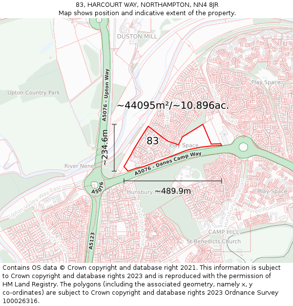 83, HARCOURT WAY, NORTHAMPTON, NN4 8JR: Plot and title map