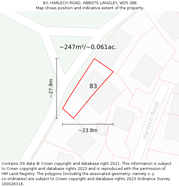 83, HARLECH ROAD, ABBOTS LANGLEY, WD5 0BE: Plot and title map