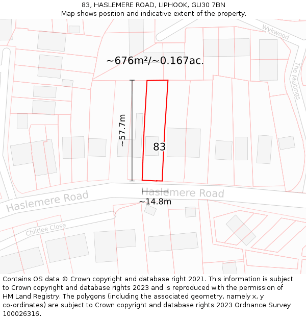 83, HASLEMERE ROAD, LIPHOOK, GU30 7BN: Plot and title map