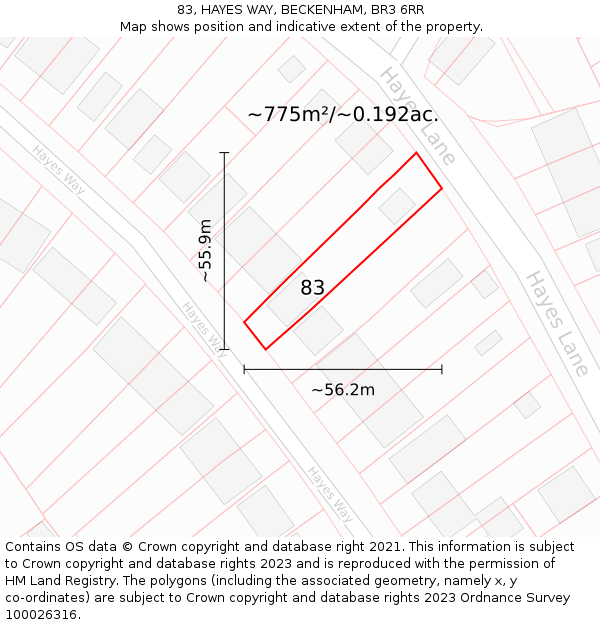 83, HAYES WAY, BECKENHAM, BR3 6RR: Plot and title map