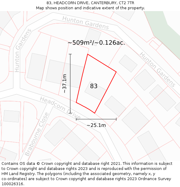 83, HEADCORN DRIVE, CANTERBURY, CT2 7TR: Plot and title map