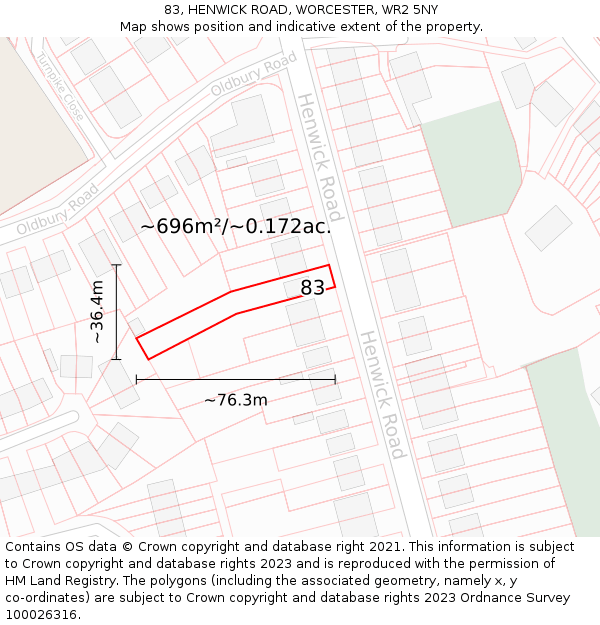 83, HENWICK ROAD, WORCESTER, WR2 5NY: Plot and title map