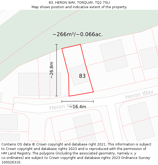 83, HERON WAY, TORQUAY, TQ2 7SU: Plot and title map