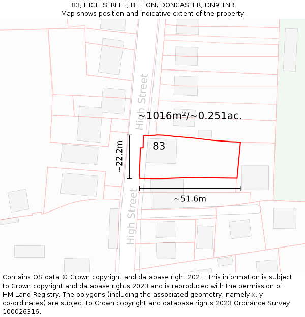 83, HIGH STREET, BELTON, DONCASTER, DN9 1NR: Plot and title map