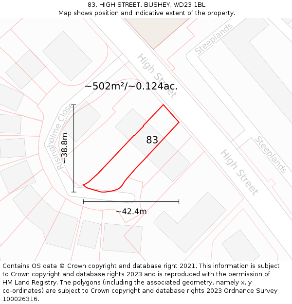 83, HIGH STREET, BUSHEY, WD23 1BL: Plot and title map