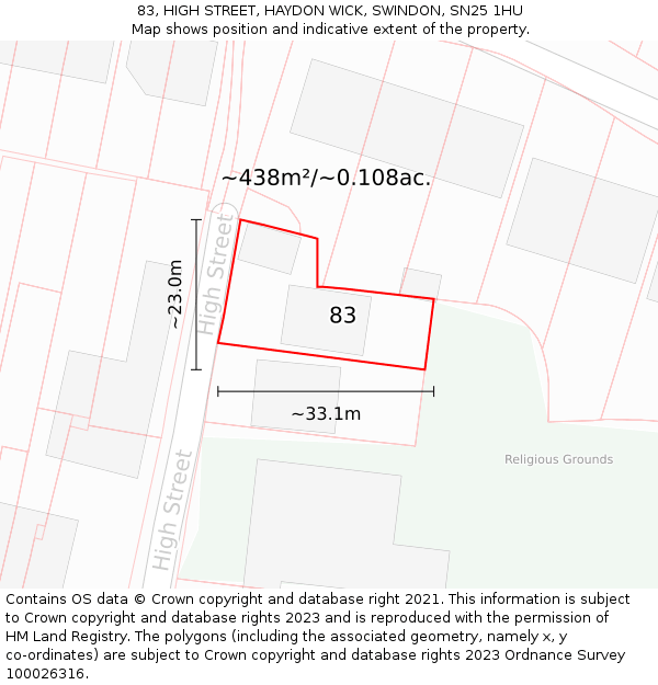 83, HIGH STREET, HAYDON WICK, SWINDON, SN25 1HU: Plot and title map