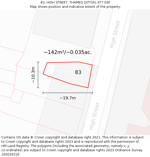83, HIGH STREET, THAMES DITTON, KT7 0SF: Plot and title map