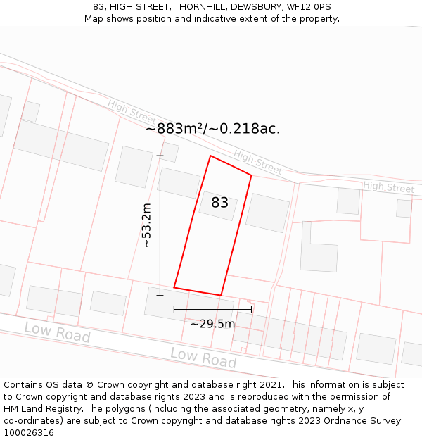 83, HIGH STREET, THORNHILL, DEWSBURY, WF12 0PS: Plot and title map