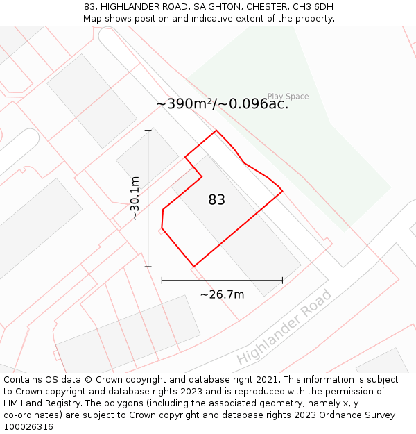 83, HIGHLANDER ROAD, SAIGHTON, CHESTER, CH3 6DH: Plot and title map
