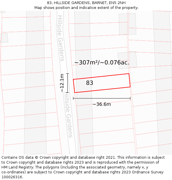 83, HILLSIDE GARDENS, BARNET, EN5 2NH: Plot and title map
