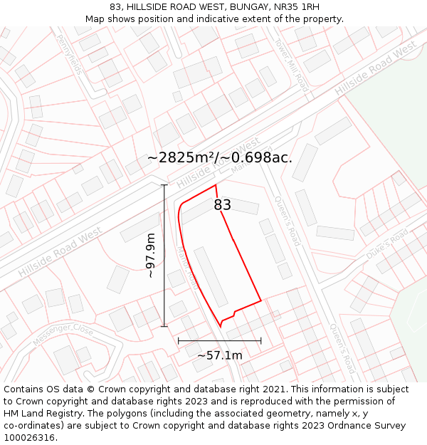 83, HILLSIDE ROAD WEST, BUNGAY, NR35 1RH: Plot and title map