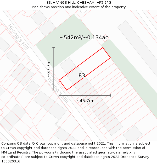 83, HIVINGS HILL, CHESHAM, HP5 2PG: Plot and title map