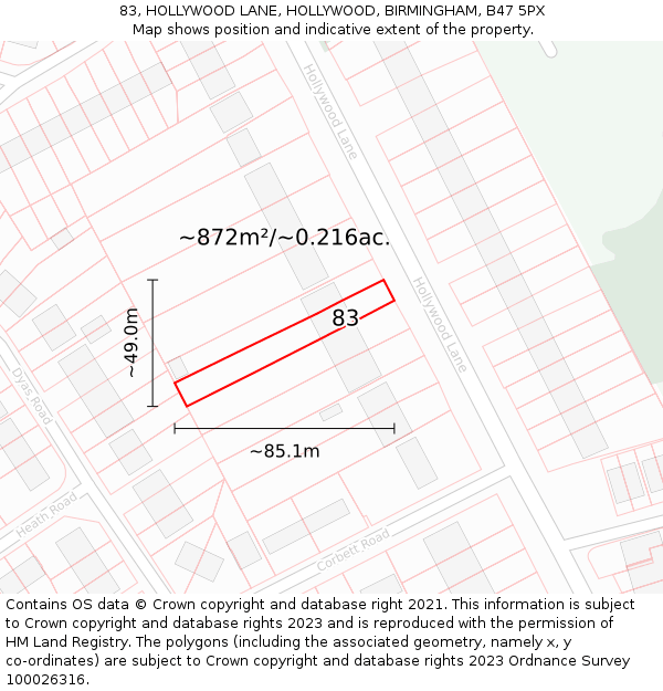 83, HOLLYWOOD LANE, HOLLYWOOD, BIRMINGHAM, B47 5PX: Plot and title map