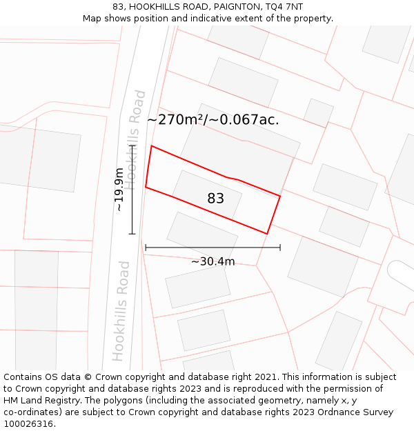 83, HOOKHILLS ROAD, PAIGNTON, TQ4 7NT: Plot and title map