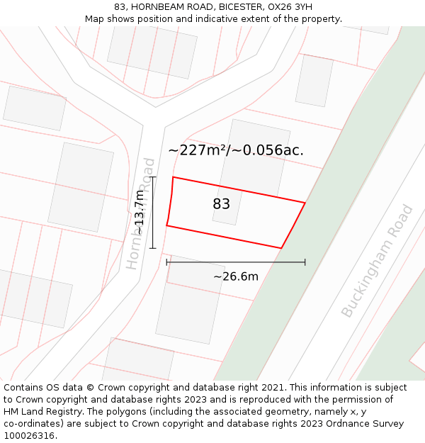 83, HORNBEAM ROAD, BICESTER, OX26 3YH: Plot and title map