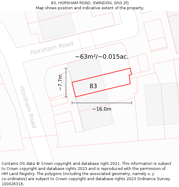83, HORSHAM ROAD, SWINDON, SN3 2FJ: Plot and title map