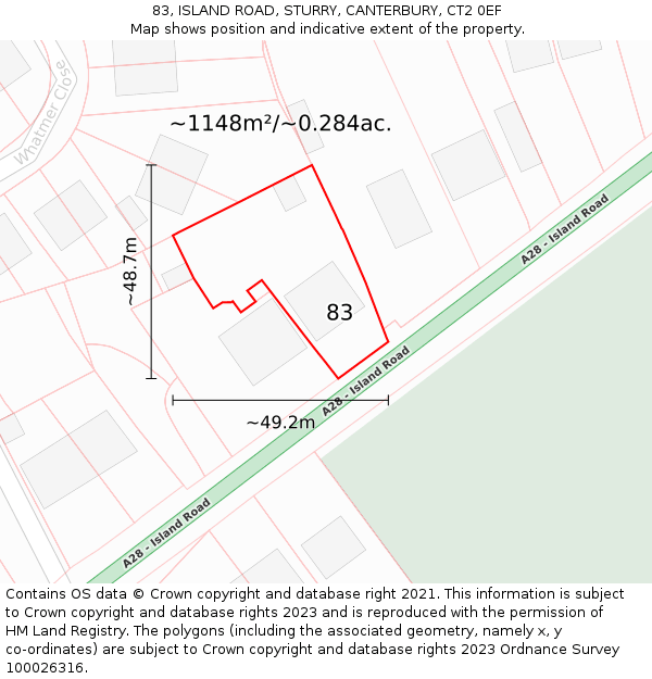 83, ISLAND ROAD, STURRY, CANTERBURY, CT2 0EF: Plot and title map