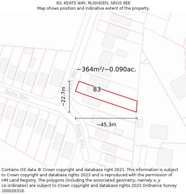 83, KEATS WAY, RUSHDEN, NN10 6EE: Plot and title map