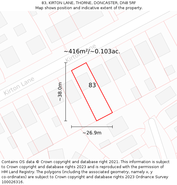 83, KIRTON LANE, THORNE, DONCASTER, DN8 5RF: Plot and title map
