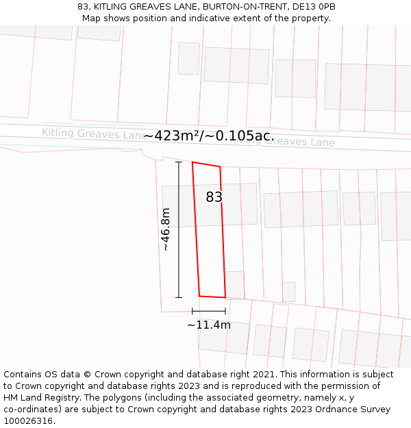 83, KITLING GREAVES LANE, BURTON-ON-TRENT, DE13 0PB: Plot and title map