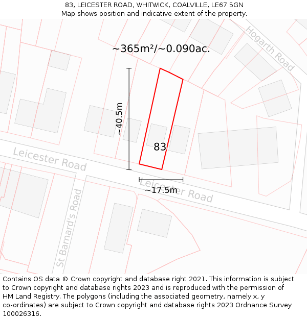 83, LEICESTER ROAD, WHITWICK, COALVILLE, LE67 5GN: Plot and title map
