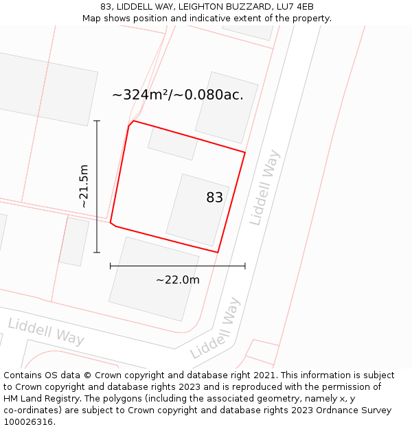 83, LIDDELL WAY, LEIGHTON BUZZARD, LU7 4EB: Plot and title map