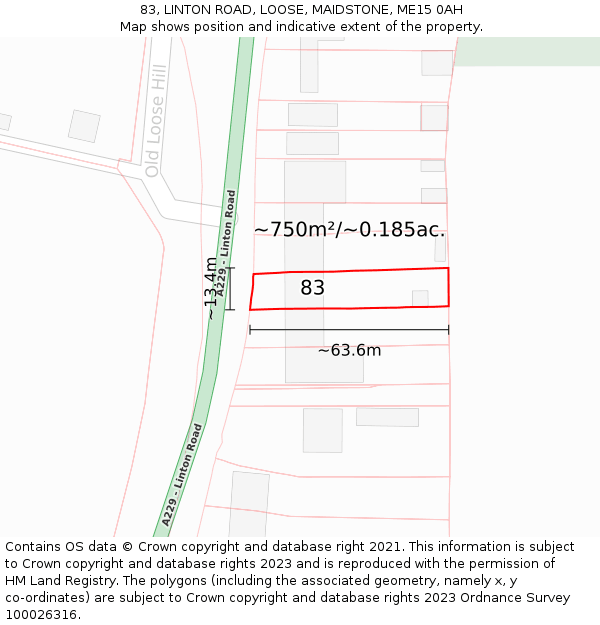 83, LINTON ROAD, LOOSE, MAIDSTONE, ME15 0AH: Plot and title map