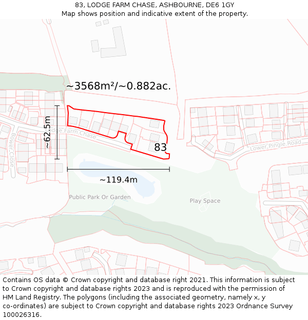 83, LODGE FARM CHASE, ASHBOURNE, DE6 1GY: Plot and title map