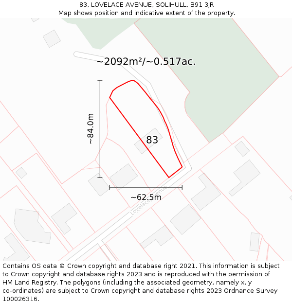 83, LOVELACE AVENUE, SOLIHULL, B91 3JR: Plot and title map