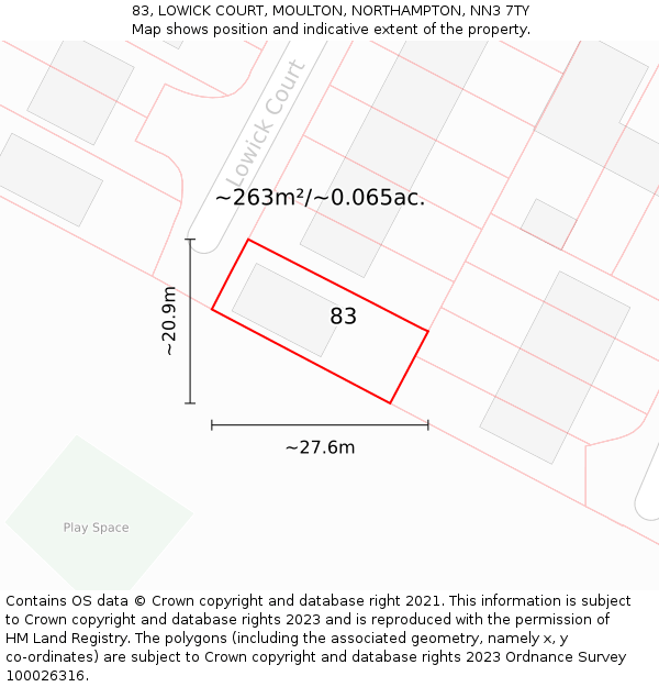 83, LOWICK COURT, MOULTON, NORTHAMPTON, NN3 7TY: Plot and title map