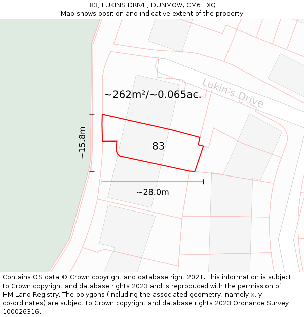 83, LUKINS DRIVE, DUNMOW, CM6 1XQ: Plot and title map