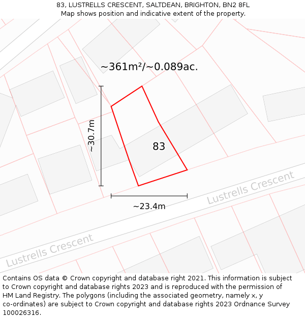 83, LUSTRELLS CRESCENT, SALTDEAN, BRIGHTON, BN2 8FL: Plot and title map