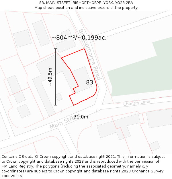 83, MAIN STREET, BISHOPTHORPE, YORK, YO23 2RA: Plot and title map