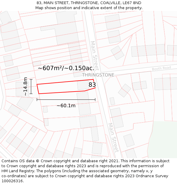 83, MAIN STREET, THRINGSTONE, COALVILLE, LE67 8ND: Plot and title map