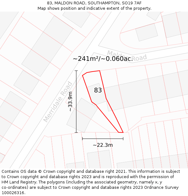 83, MALDON ROAD, SOUTHAMPTON, SO19 7AF: Plot and title map