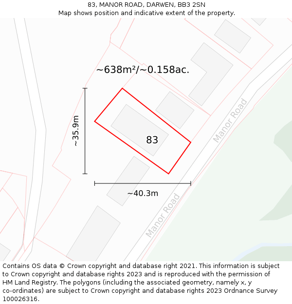 83, MANOR ROAD, DARWEN, BB3 2SN: Plot and title map