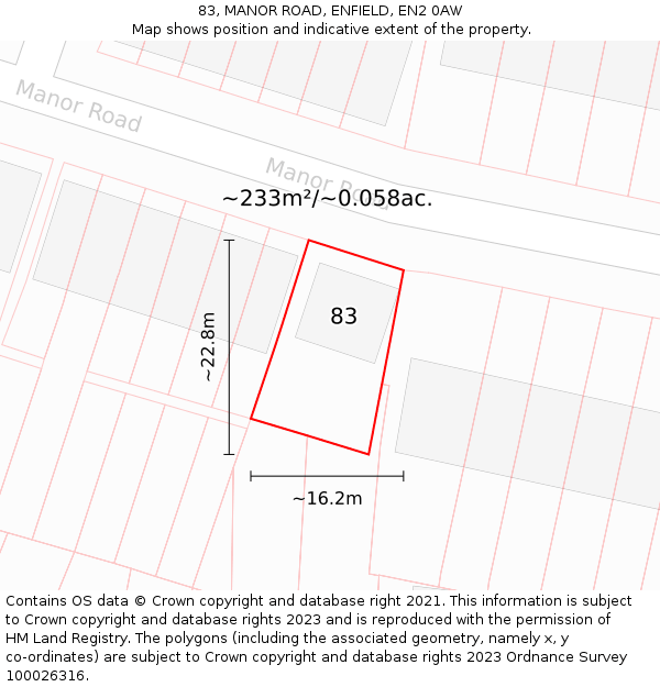 83, MANOR ROAD, ENFIELD, EN2 0AW: Plot and title map