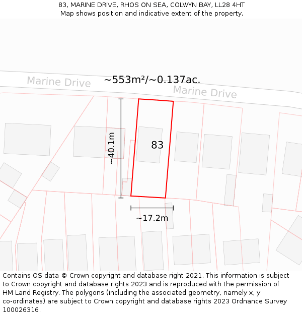 83, MARINE DRIVE, RHOS ON SEA, COLWYN BAY, LL28 4HT: Plot and title map