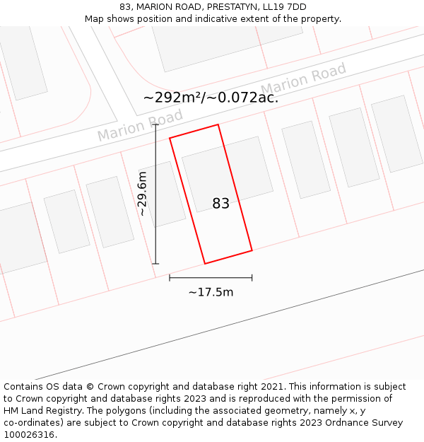 83, MARION ROAD, PRESTATYN, LL19 7DD: Plot and title map
